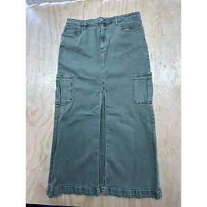 STS Blue Maddie Maxi Skirt 32 Green Wash Denim Side Pockets Cargo